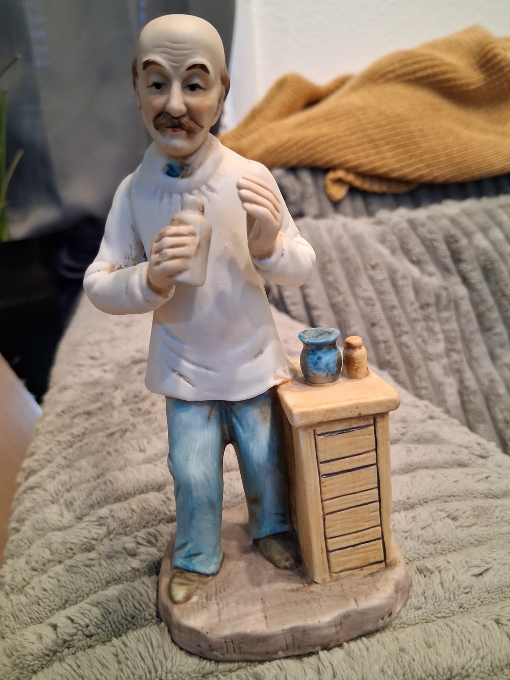 Hand-Painted Porcelain Apothecary Figure in White and Blue - Decorative Home Art